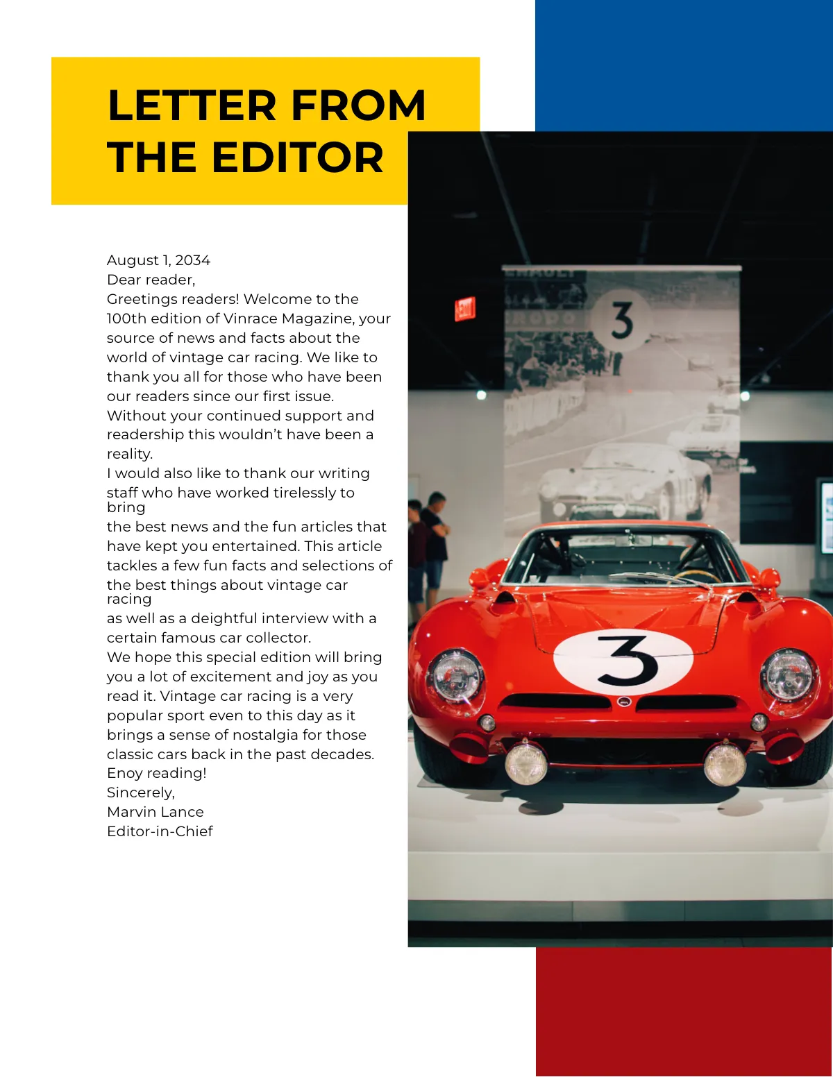 Free Vintage Race Car Magazine Template to Edit Online