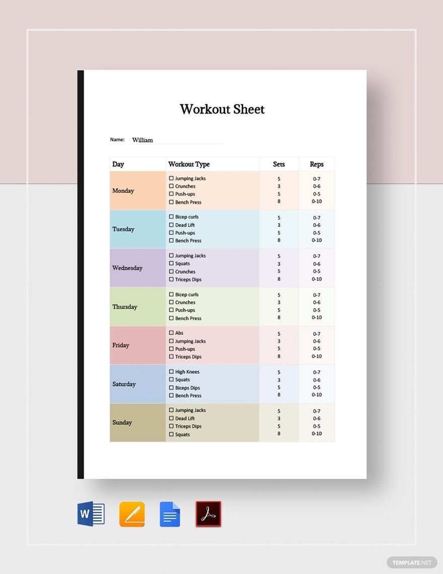 Blank Workout Sheet Template
