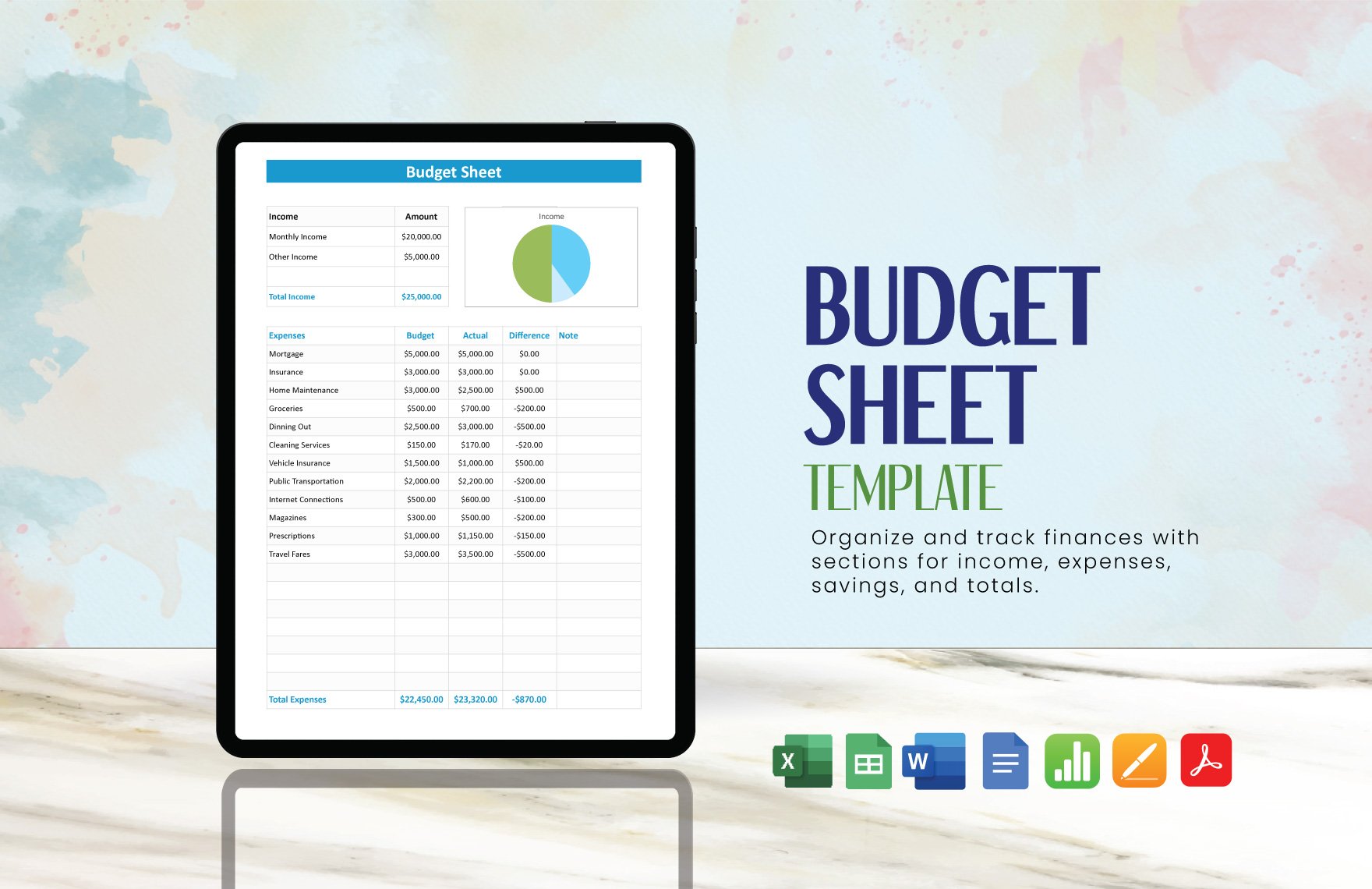 Budget Sheet Template in Word, Google Docs, Excel, PDF, Google Sheets, Apple Pages, Apple Numbers