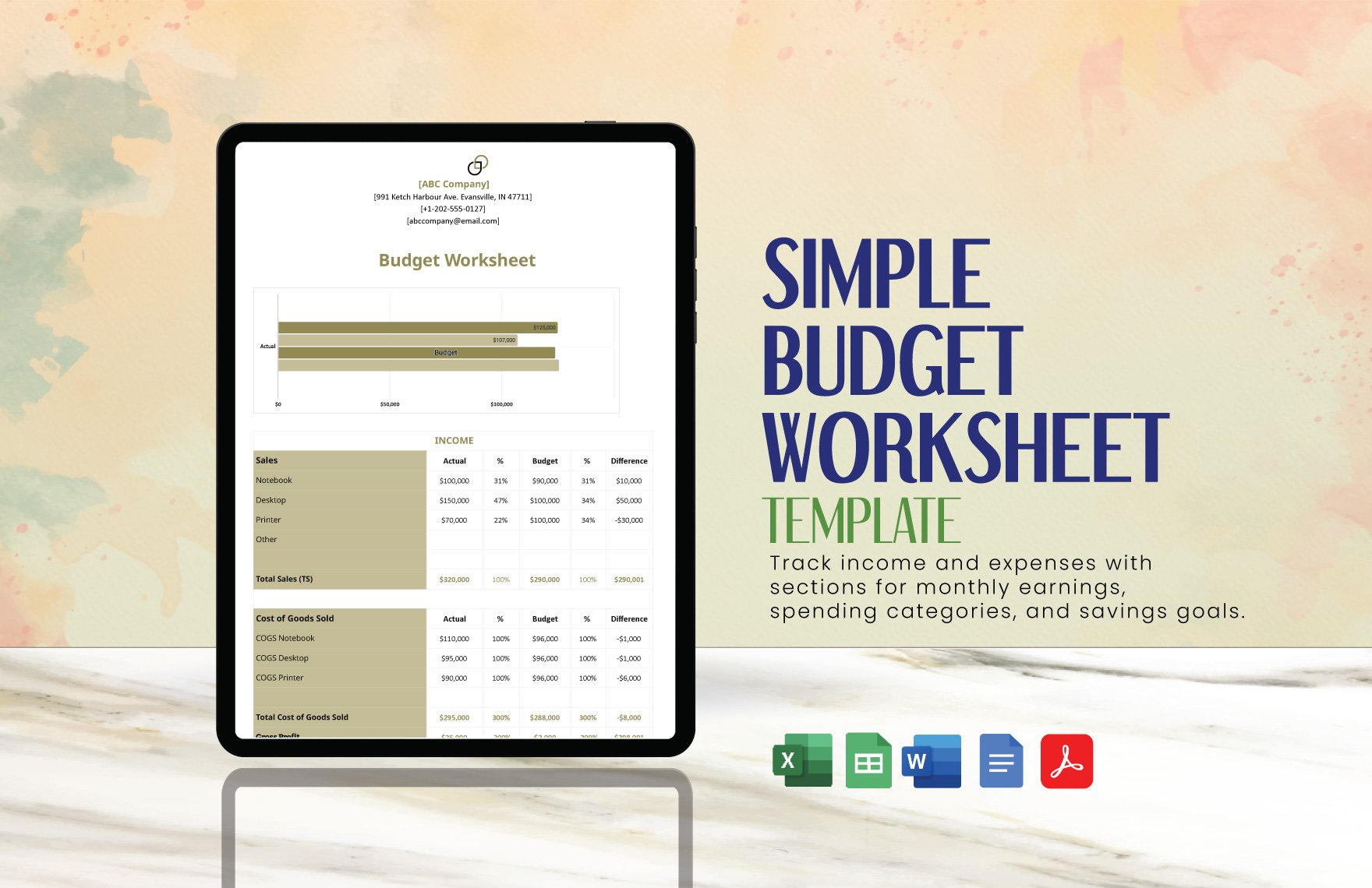 Simple Budget Worksheet Template in Word, Google Docs, Excel, PDF, Google Sheets