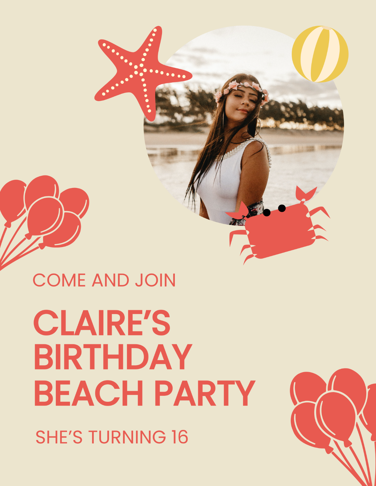 Free Birthday Beach Party Flyer Template