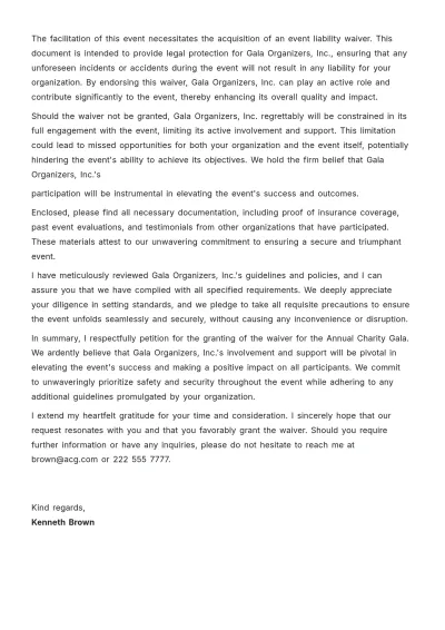 Free Event Liability Waiver Letter Template to Edit Online
