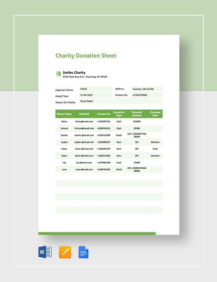 Charity Donation Sheet Template: Download 345+ Sheets in Microsoft Word