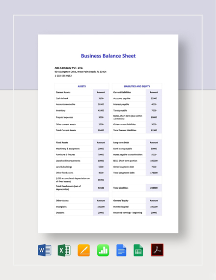 Business Balance Sheet 