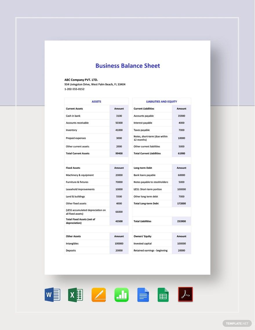 Business Balance Sheet Template