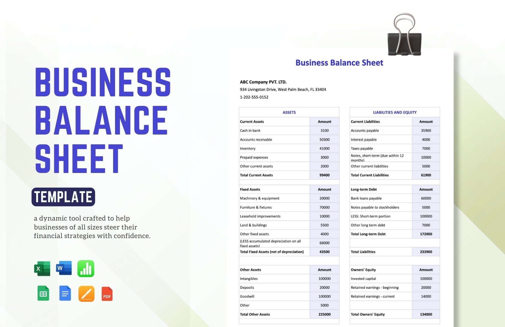 Business Balance Sheet Template in Word, Google Docs, Excel, PDF, Google Sheets, Apple Pages, Apple Numbers