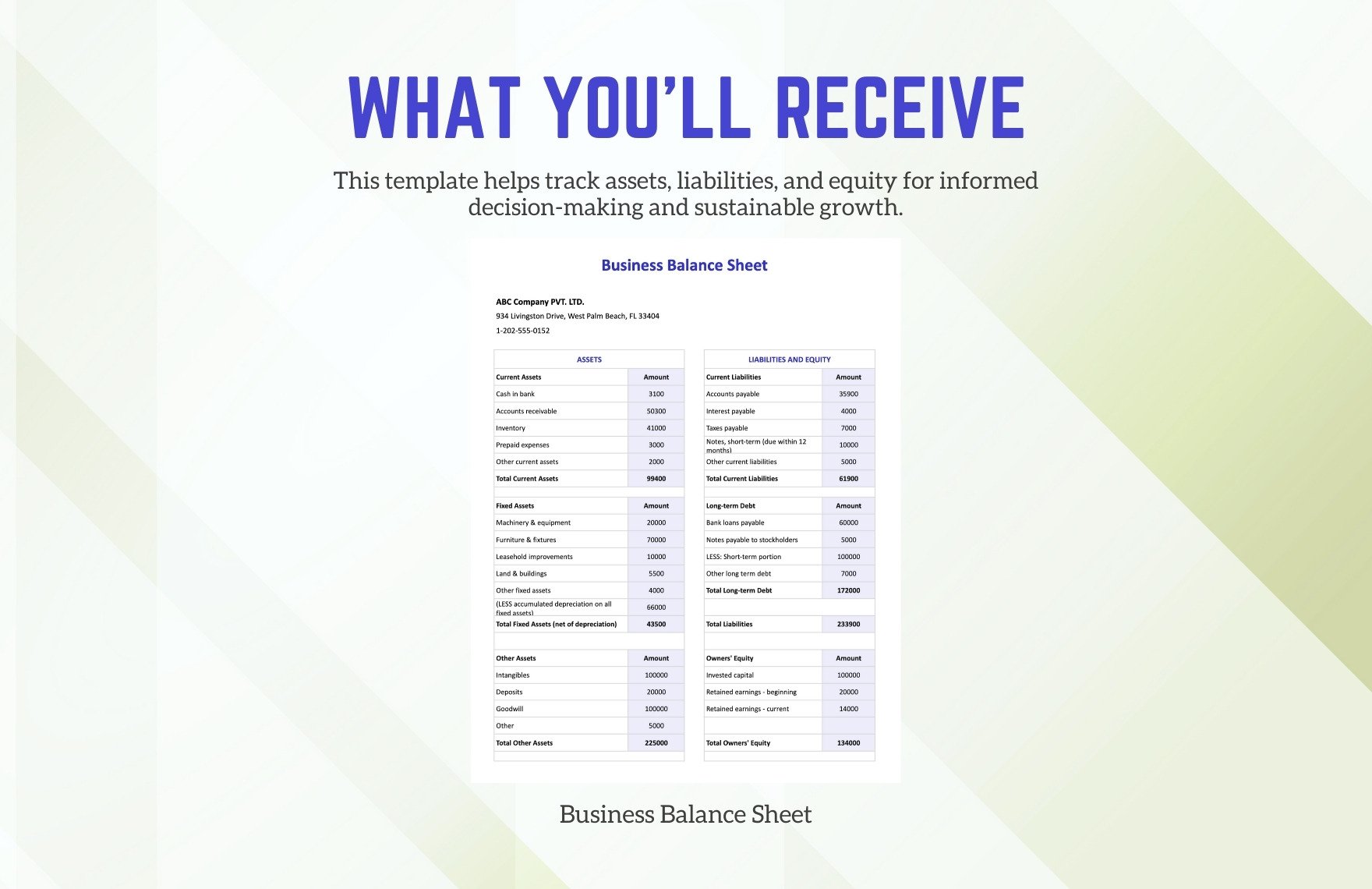 Business Balance Sheet Template