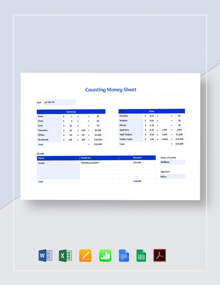 Counting Money Sheet Template [Free PDF] - Google Docs, Google Sheets