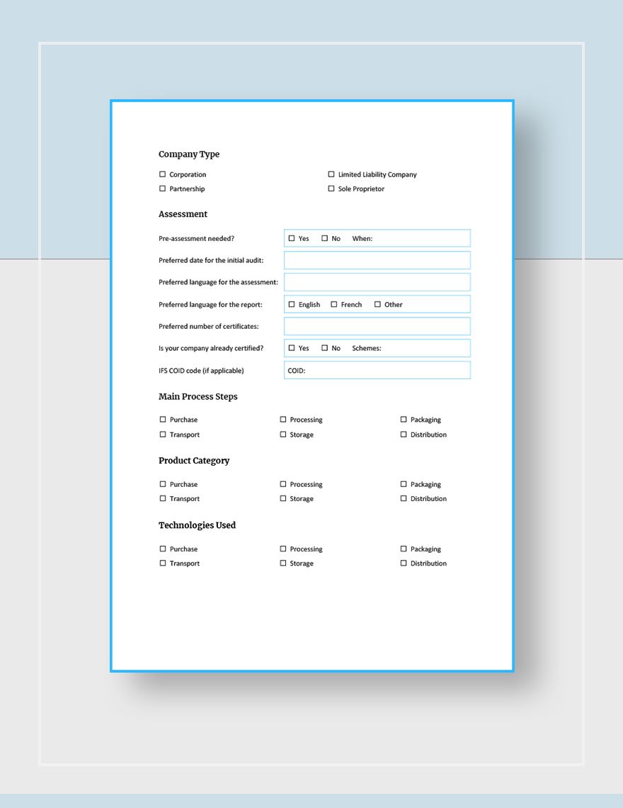 Company Information Sheet Template