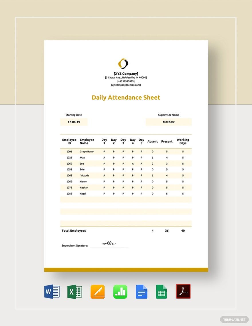 Daily Attendance Sheet Template Download In Word Google Docs Excel PDF Google Sheets 