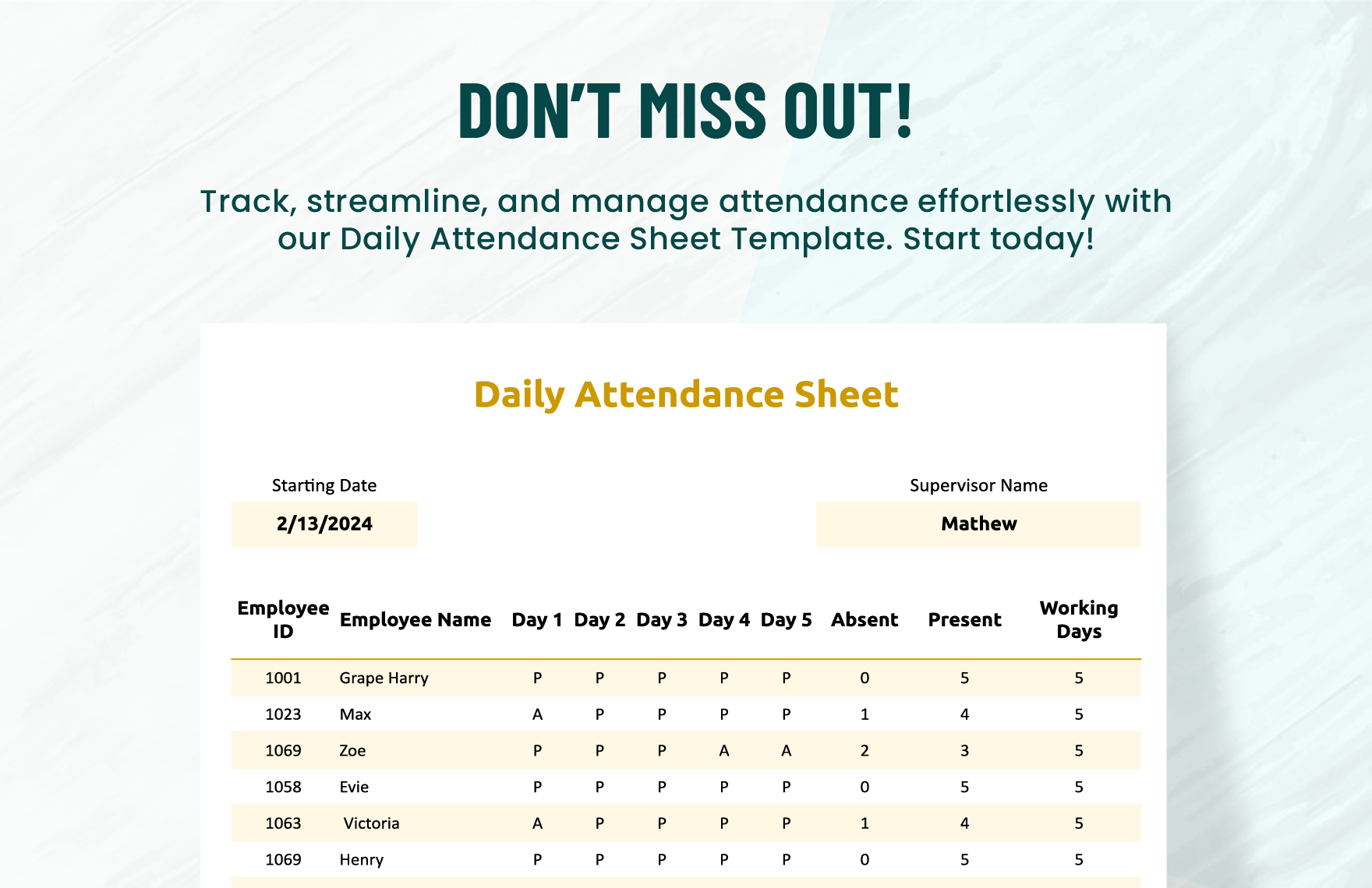 Daily Attendance Sheet Template