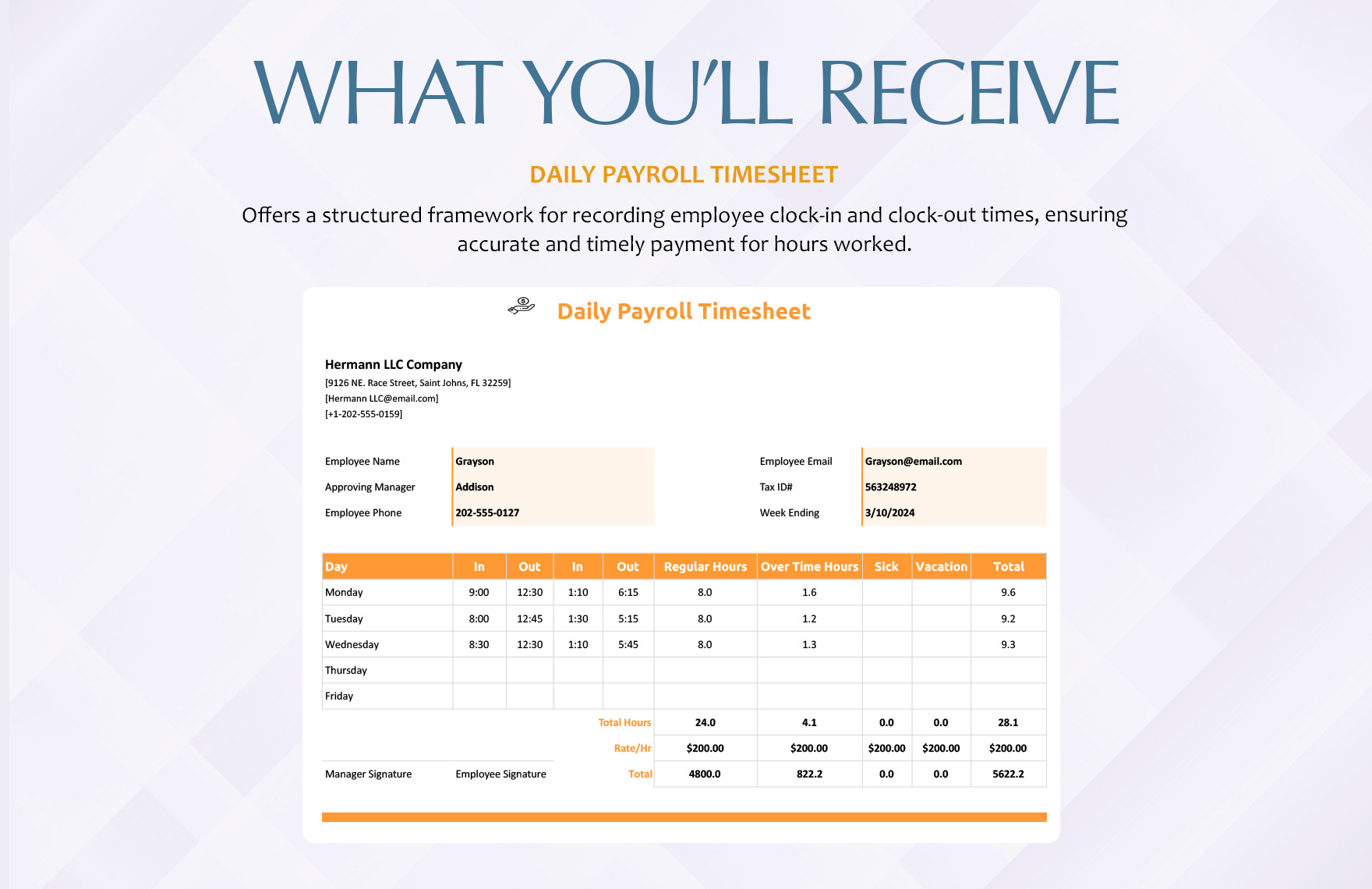 Daily Payroll Timesheet Template