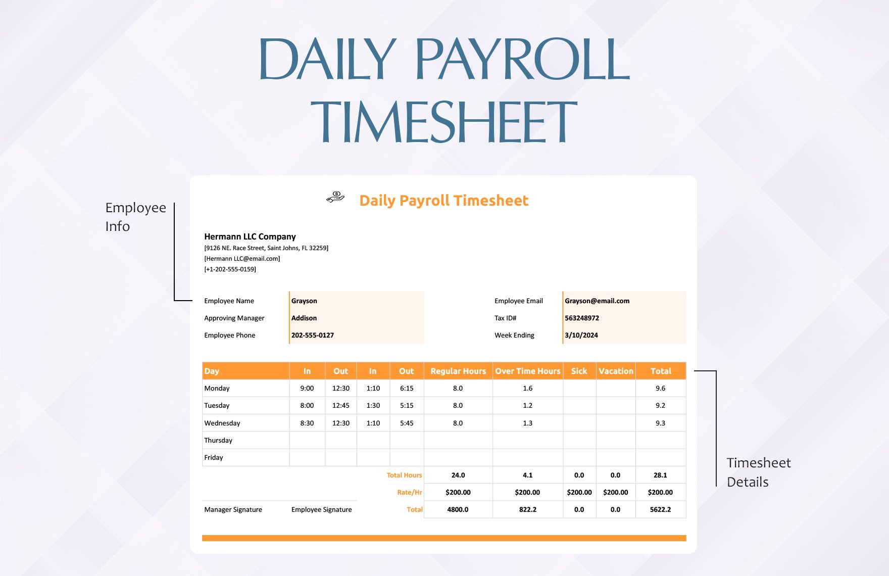 Daily Payroll Timesheet Template