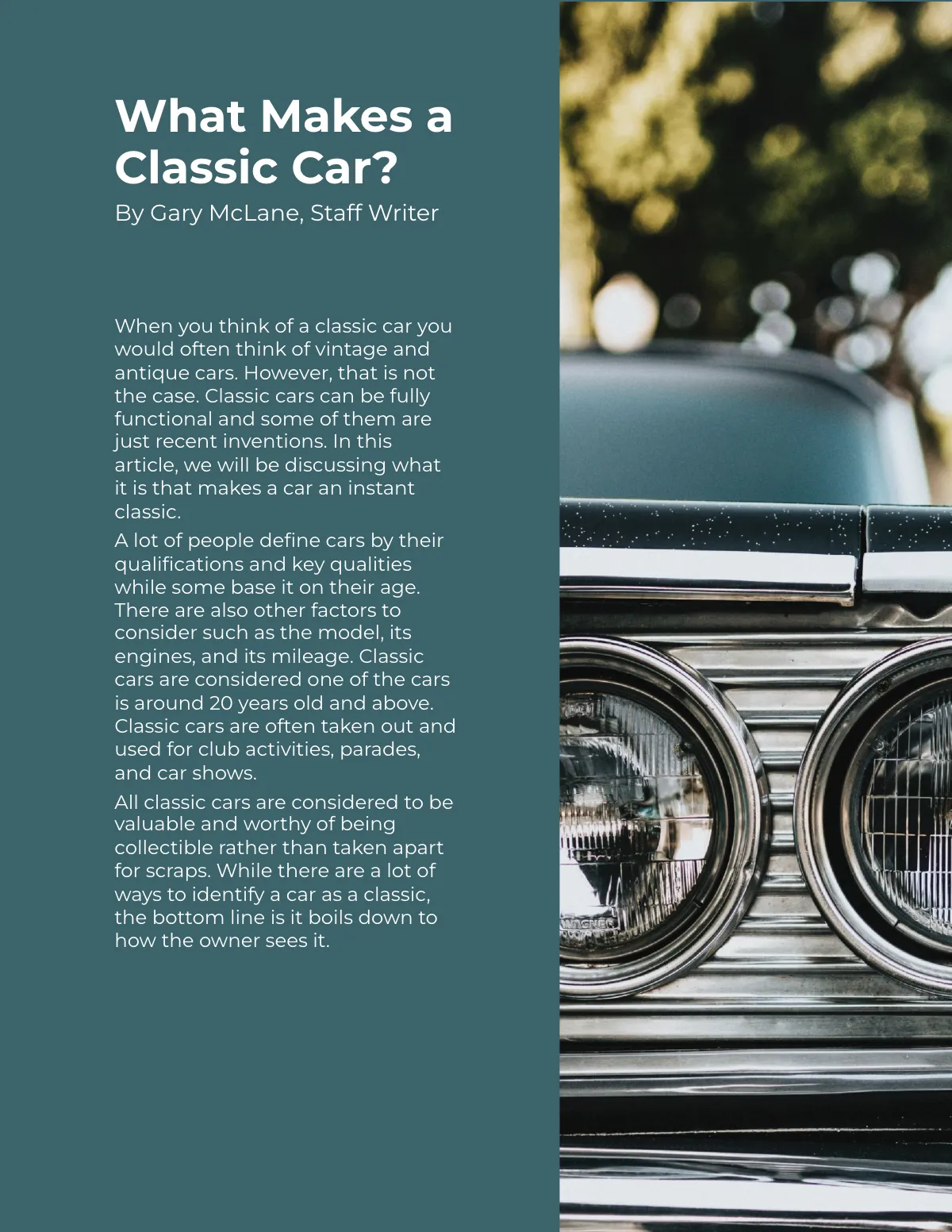 Free Classic Car Magazine Template to Edit Online