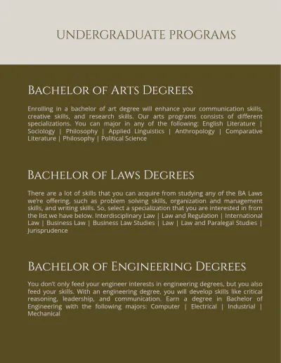 Free Undergraduate School Prospectus Template to Edit Online