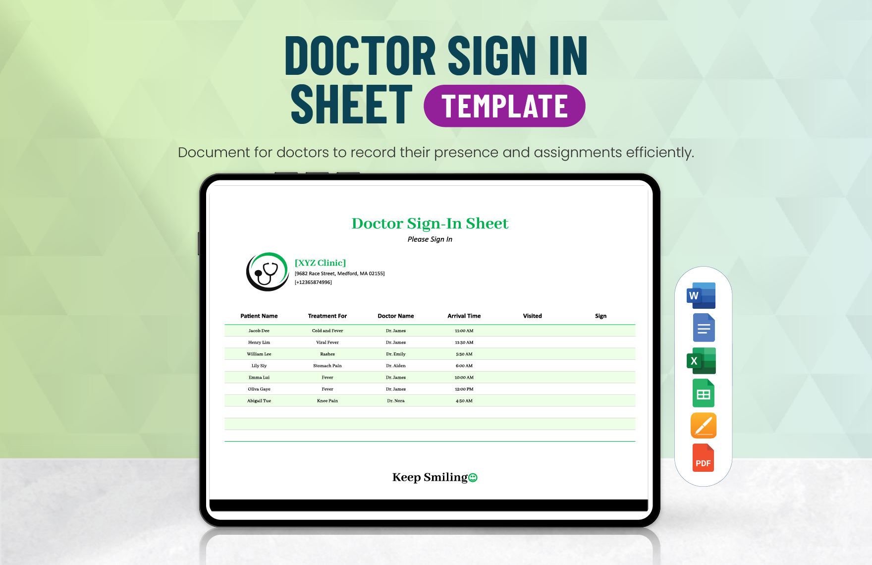 Doctor Sign In Sheet Template in Word, Google Docs, Excel, PDF, Google Sheets, Apple Pages