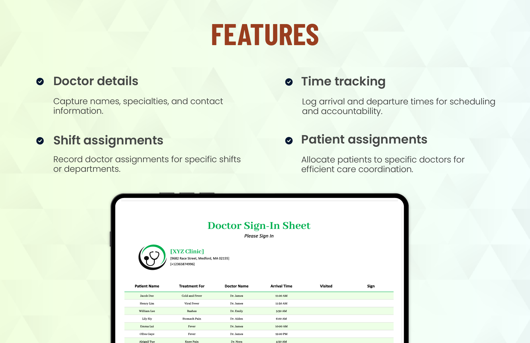 Doctor Sign In Sheet Template