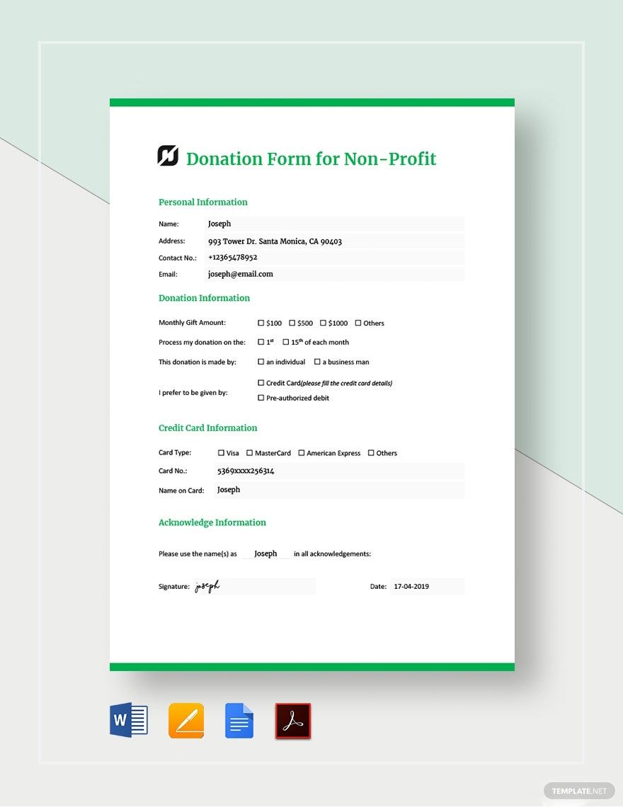 Donation Form Template For Non Profit