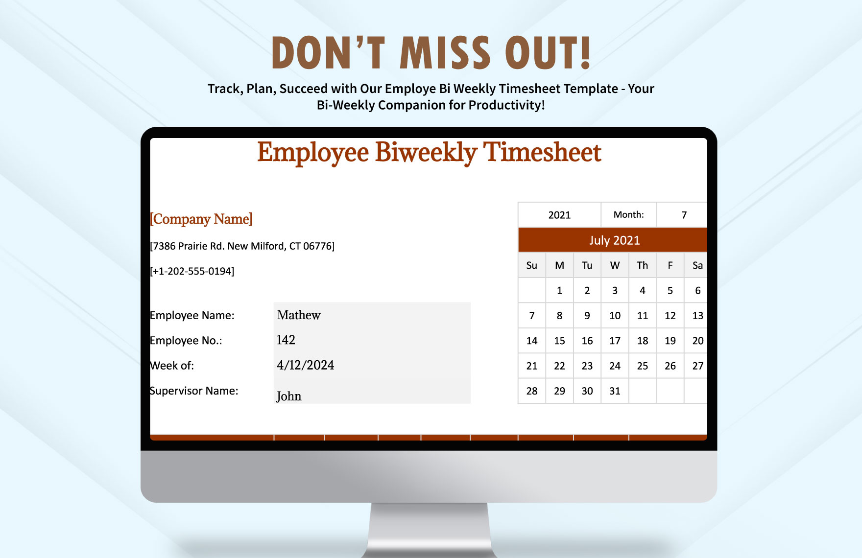 Employee Bi weekly Timesheet Template