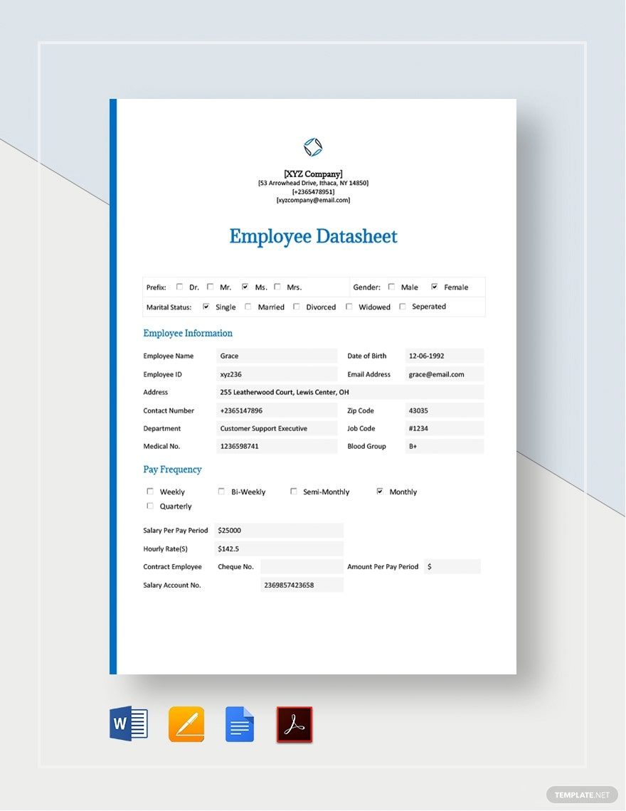 Employee Datasheet Template