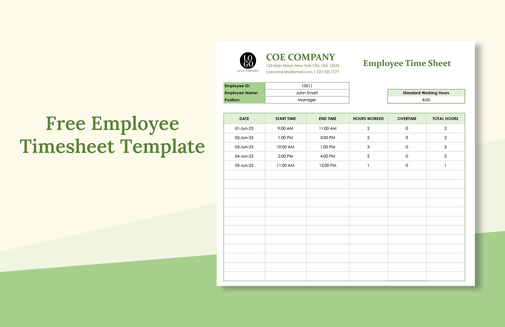 FREE Employee Timesheet Template Download in Word Google Docs Excel