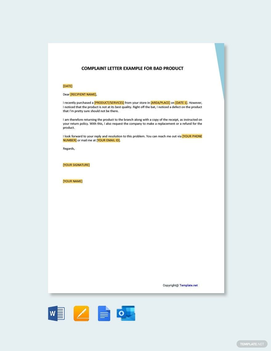 Complaint Letter Example for Bad Product Template