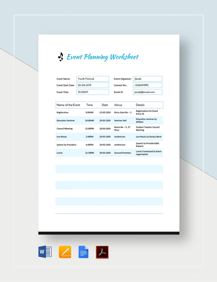 Catering Event Worksheet Template - Download in Word, Google Docs ...