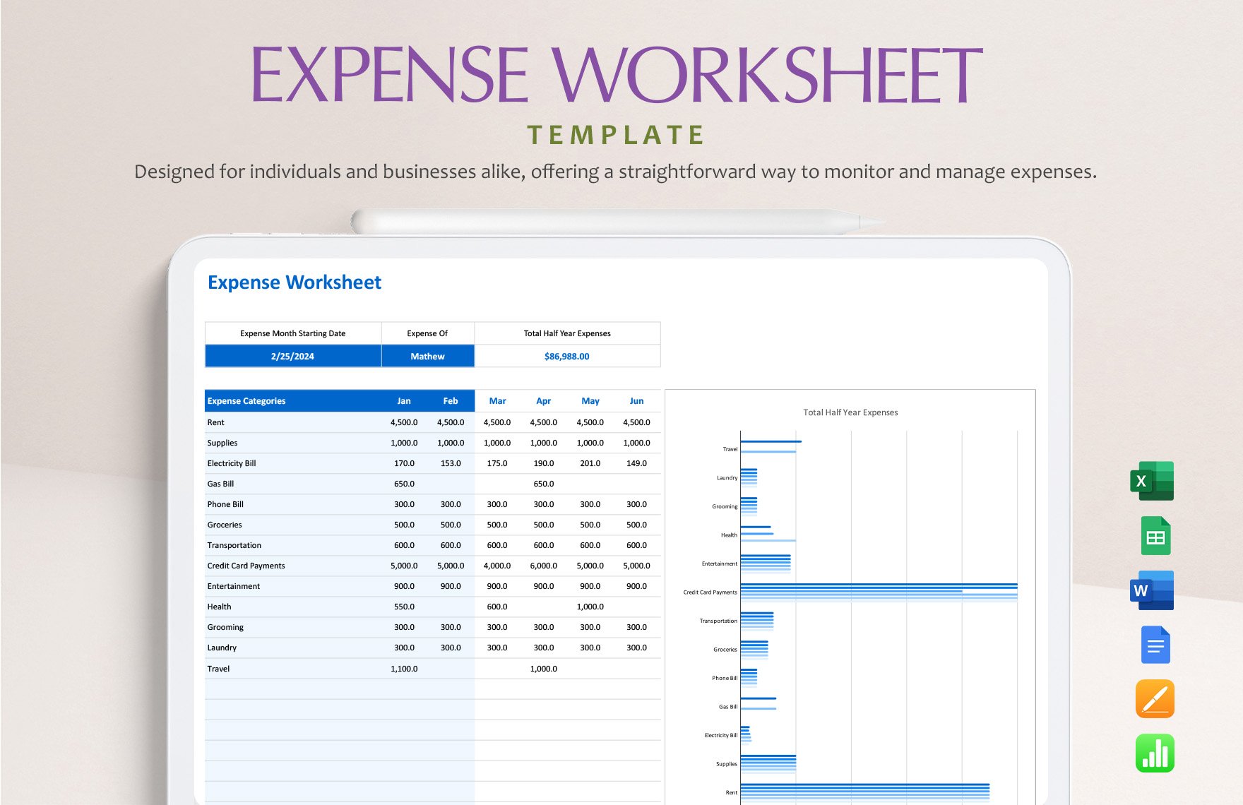 Expense Worksheet Template