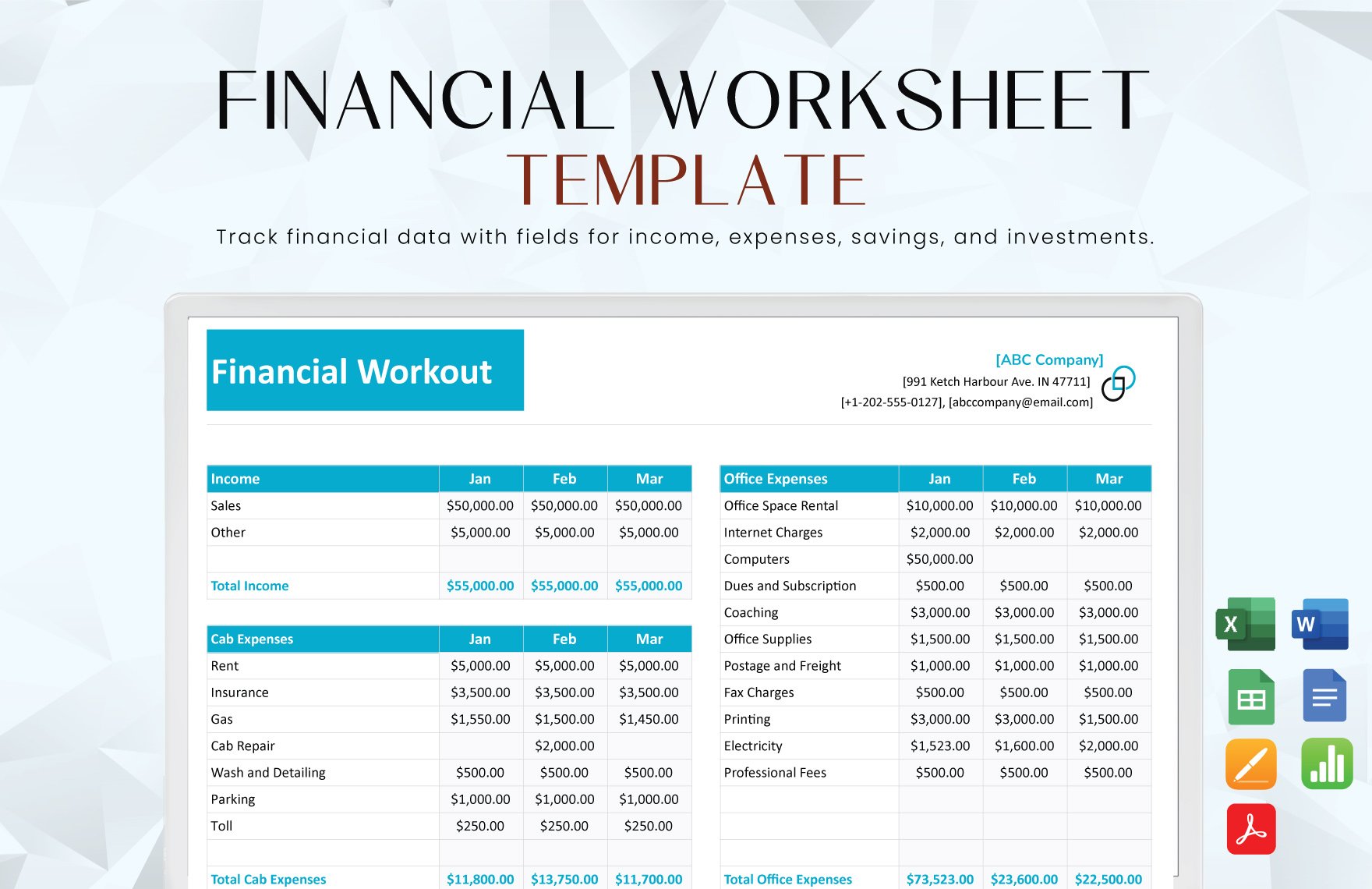 Financial Worksheet Template in Word, Google Docs, Excel, PDF, Google Sheets, Apple Pages, Apple Numbers