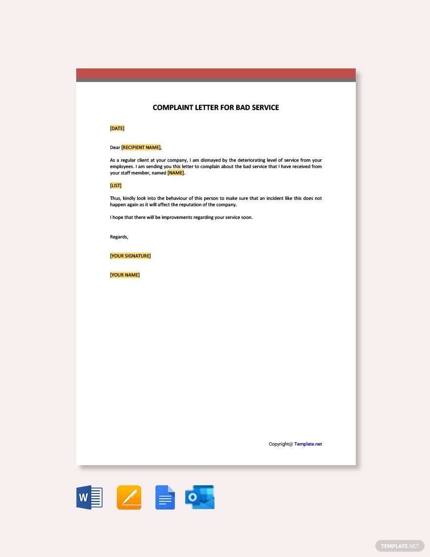 Complaint Letter for Bad Service Template