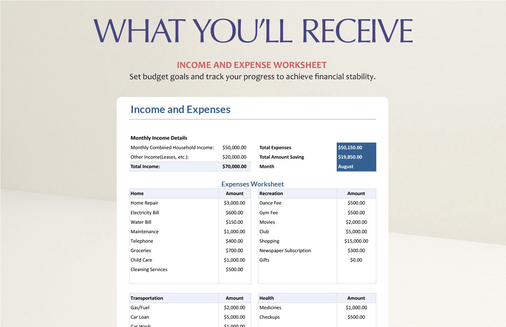 Income and Expense Worksheet Instructions