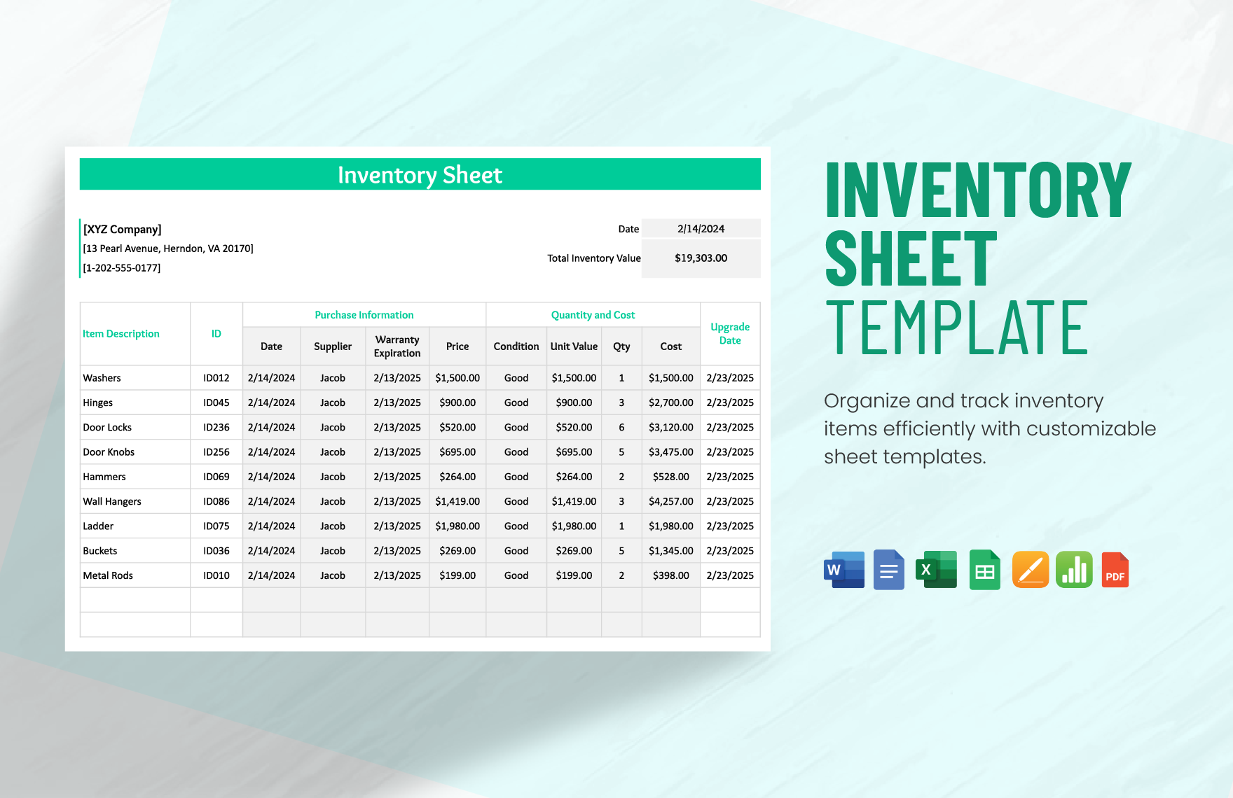 Inventory Sheet Template