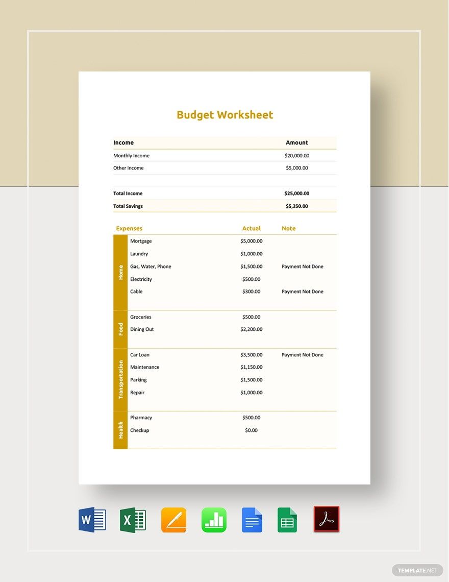 Sample Monthly Budget Worksheet Template