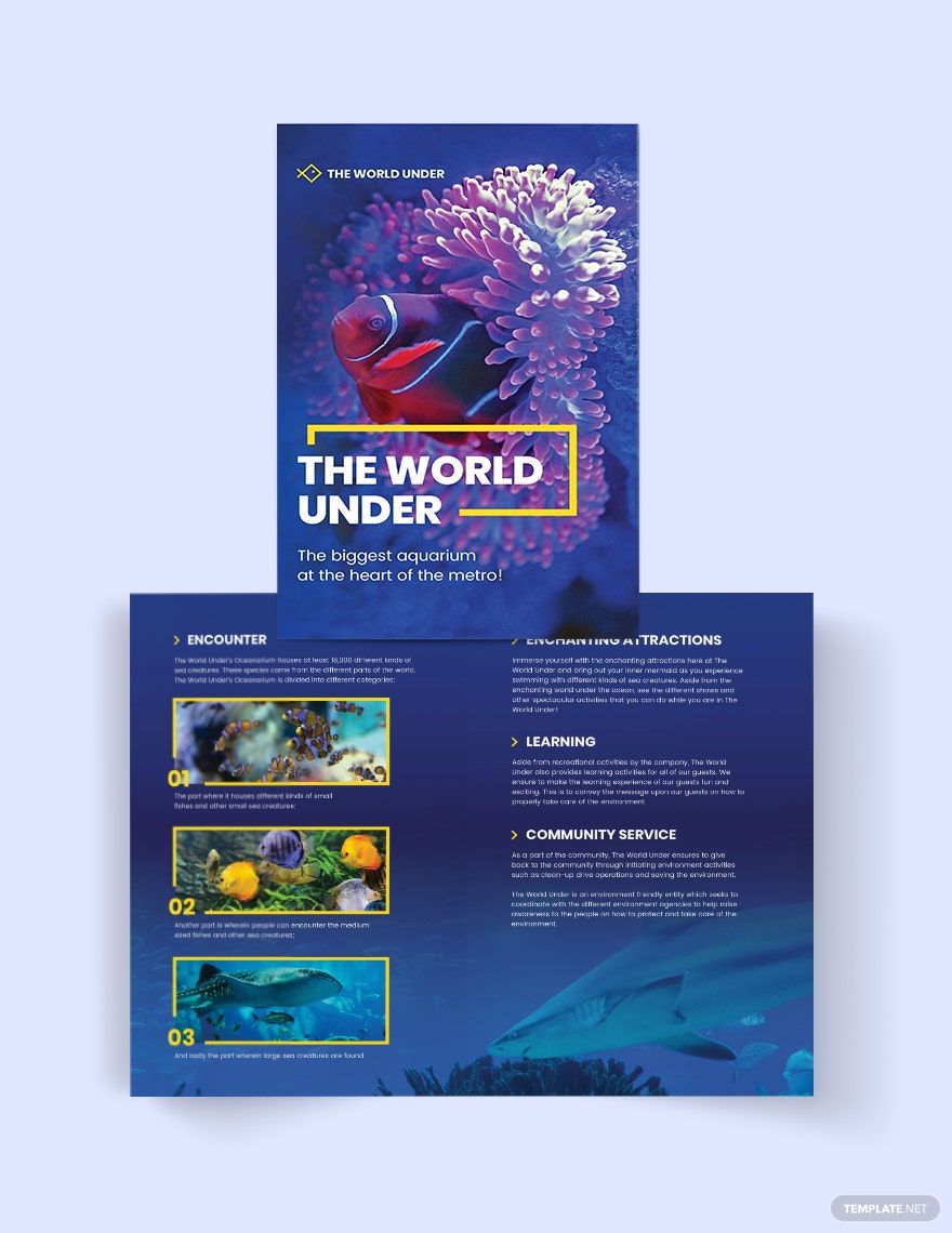 Aquarium Bi-Fold Brochure Template in Word, Google Docs, Illustrator, PSD, Apple Pages, Publisher, InDesign