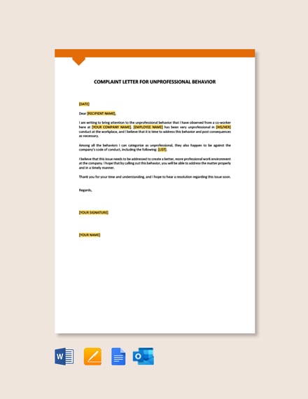 letter behavior template unprofessional complaint warning