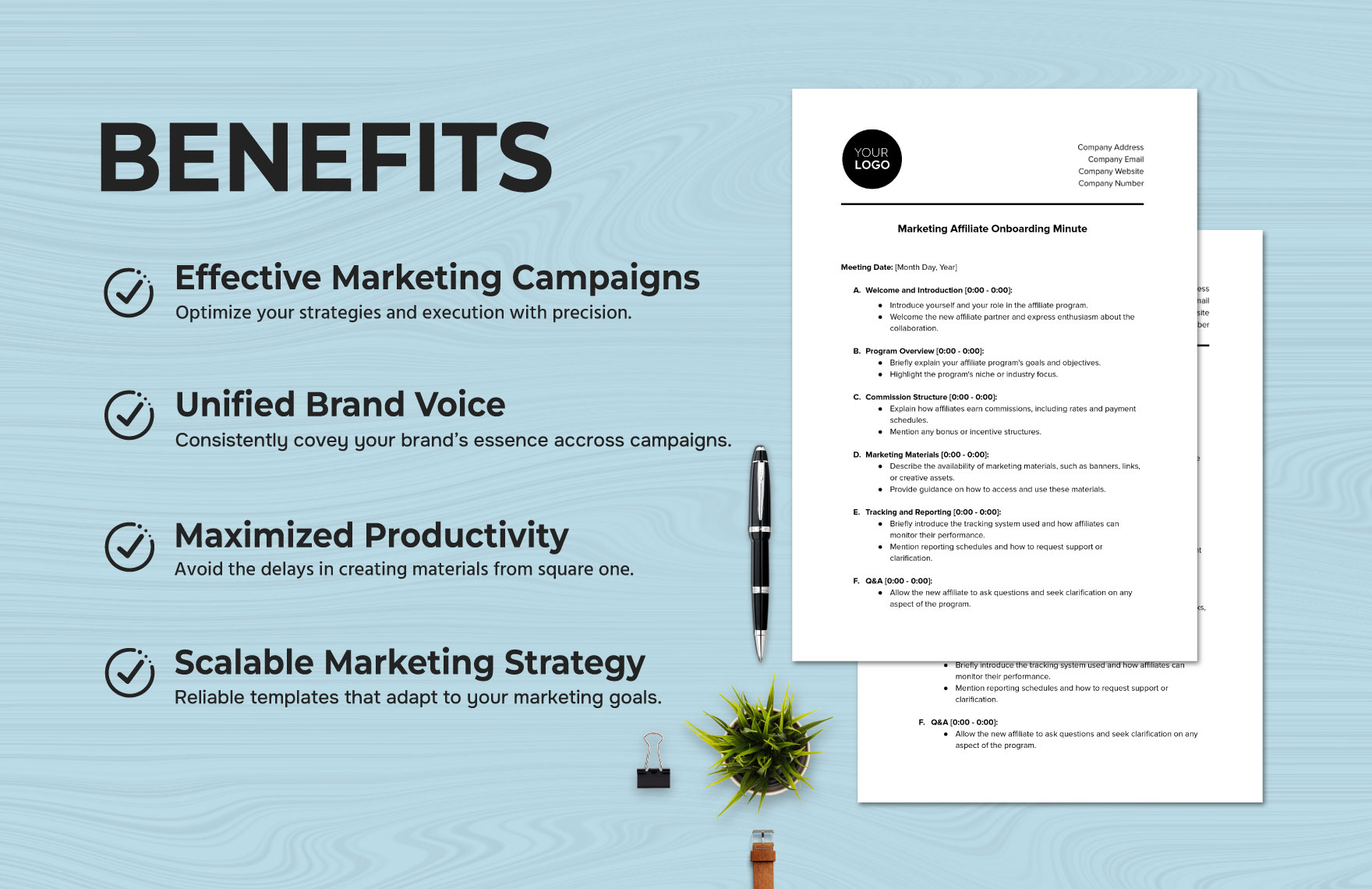 Marketing Affiliate Onboarding Minute Template