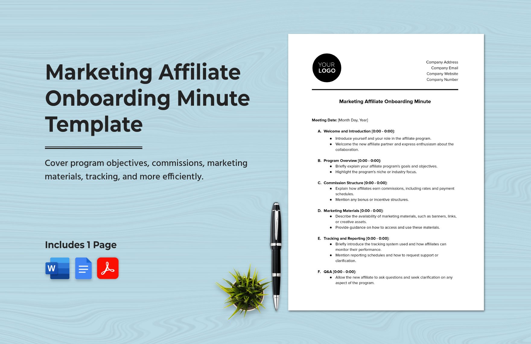 Marketing Affiliate Onboarding Minute Template in Word, Google Docs, PDF