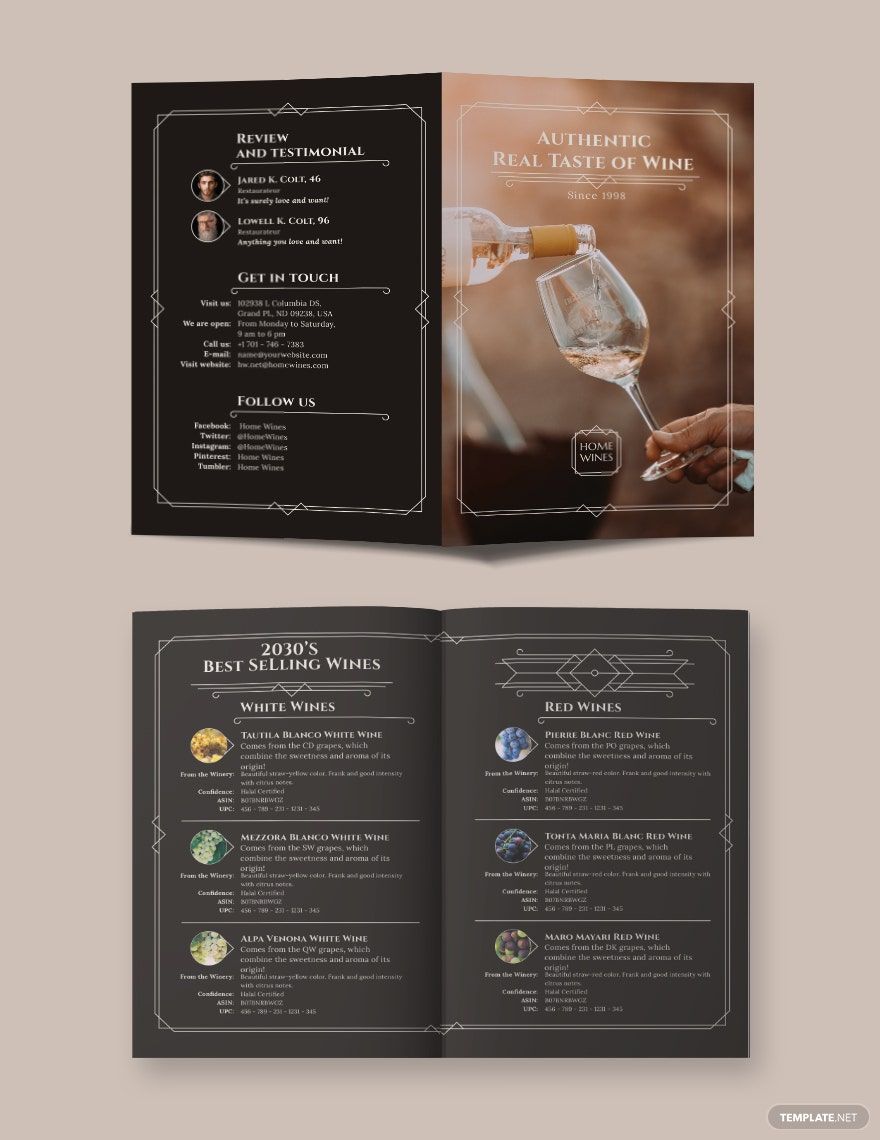 Wine Bi-Fold Brochure Template in Word, Google Docs, Illustrator, PSD, Apple Pages, Publisher, InDesign