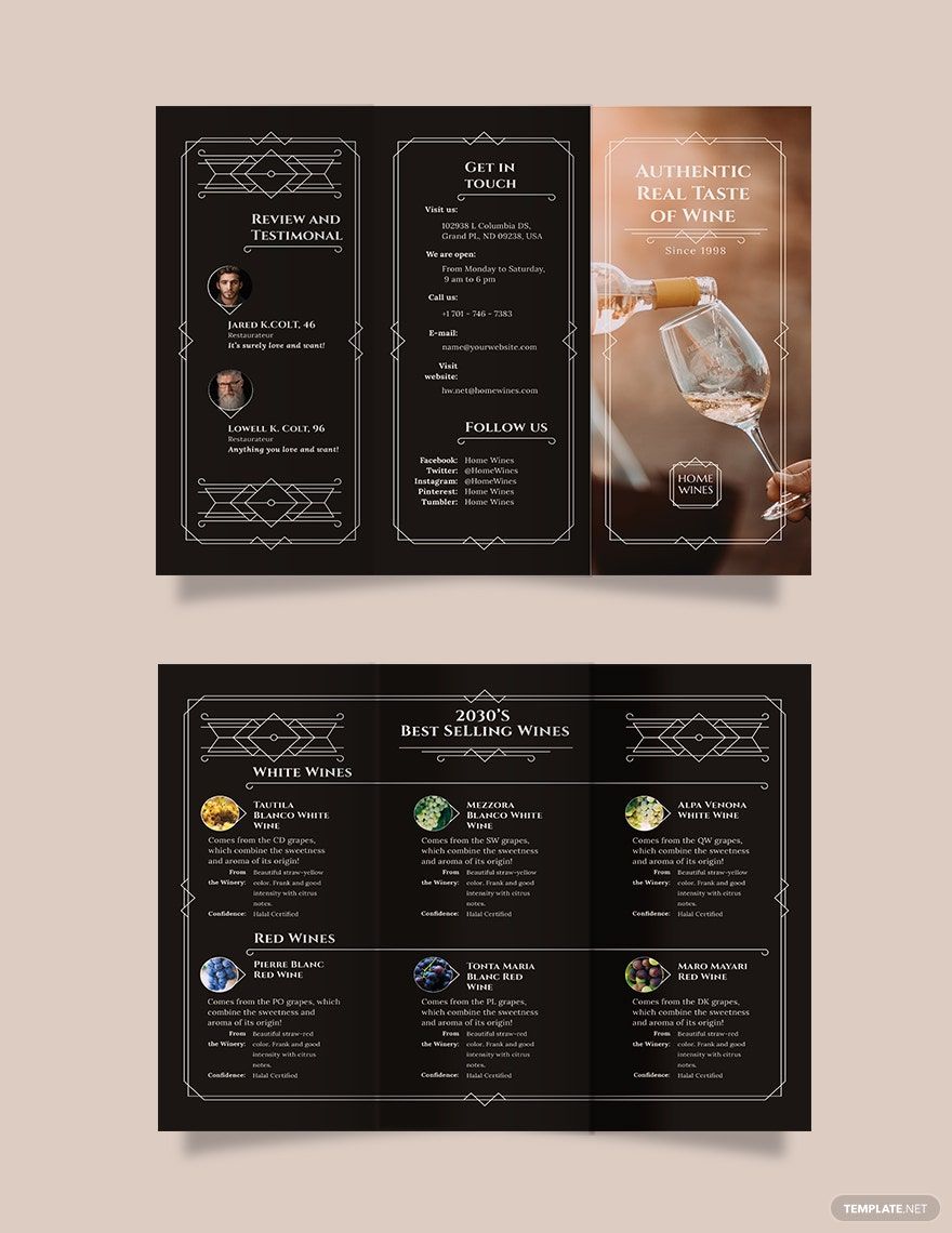 Wine Tri-Fold Brochure Template in Word, Google Docs, Illustrator, PSD, Apple Pages, Publisher, InDesign