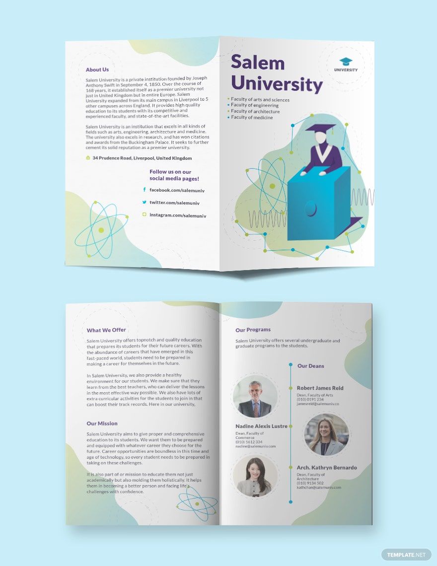 University Bi-Fold Brochure Template in InDesign, PSD, Pages, Word, Publisher, Illustrator, Google Docs - Download | Template.net