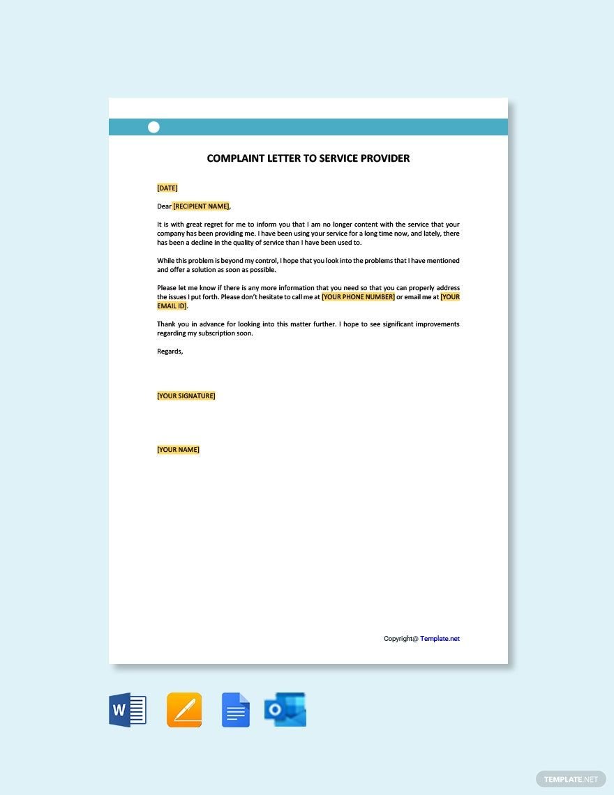 Complaint Letter to Service Provider Template
