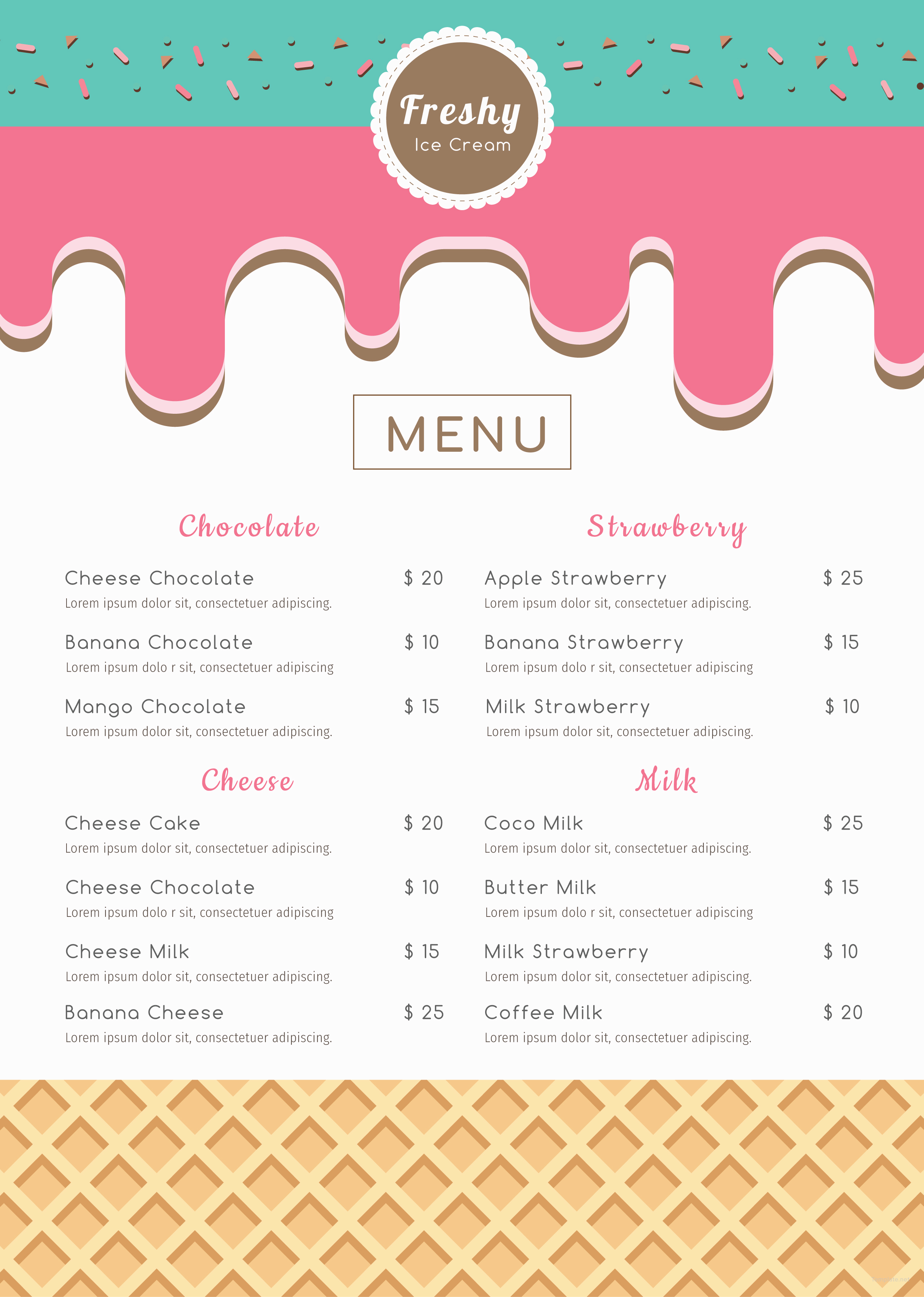 Free Ice Cream Menu Template in Microsoft Word, Microsoft Publisher