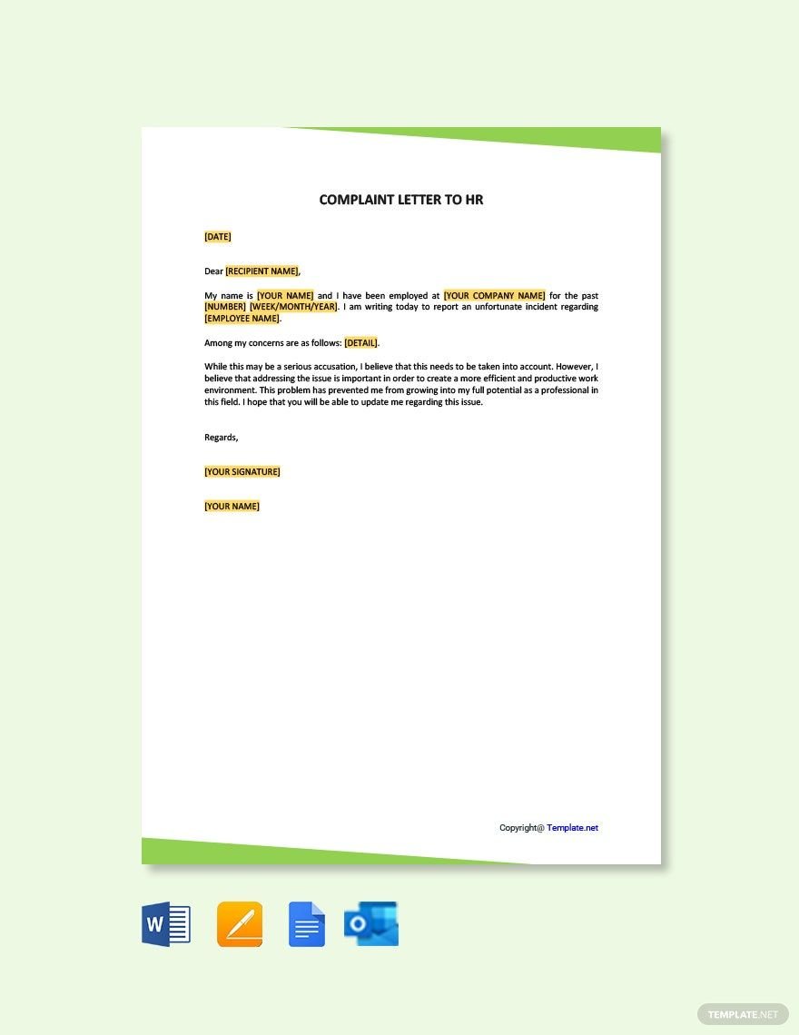 Complaint Letter to HR Template