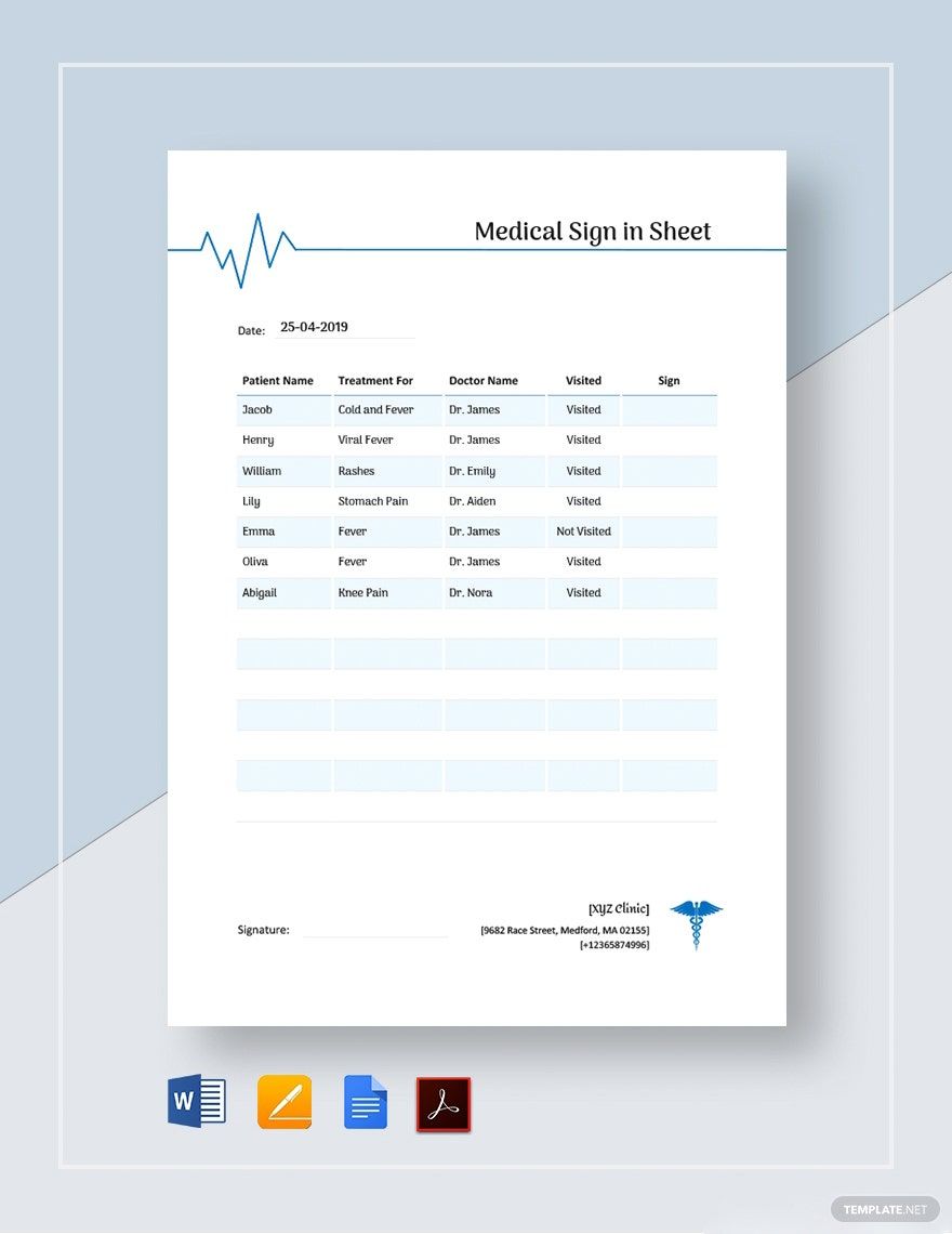 Medical Sign In Sheet Template