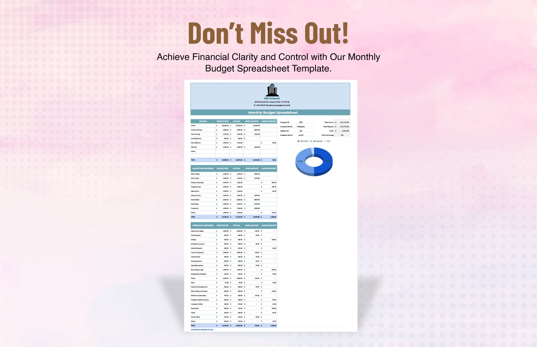 Monthly Budget Spreadsheet Template