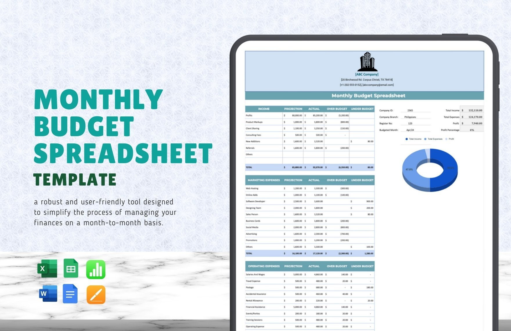 Monthly Budget Spreadsheet Template in Word, Google Docs, Excel, Google Sheets, Apple Pages, Apple Numbers