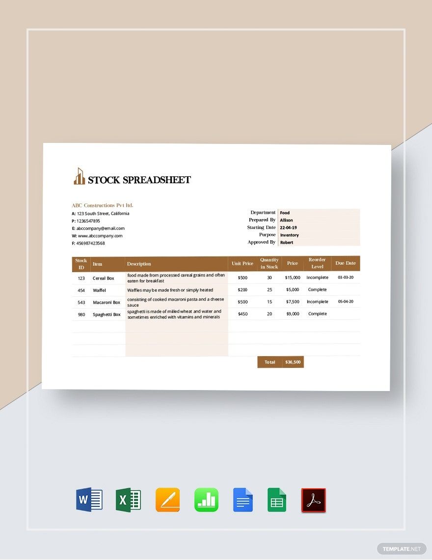 Stock Spreadsheet Template in Google Sheets, Word, Apple Numbers, Pages, Excel, Google Docs, PDF - Download | Template.net