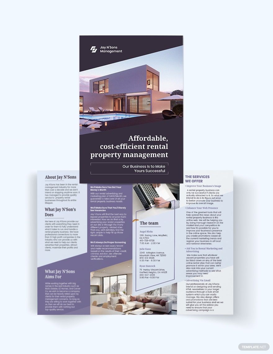 Rental Management Bi-Fold Brochure Template in Word, Google Docs, Illustrator, PSD, Apple Pages, Publisher, InDesign