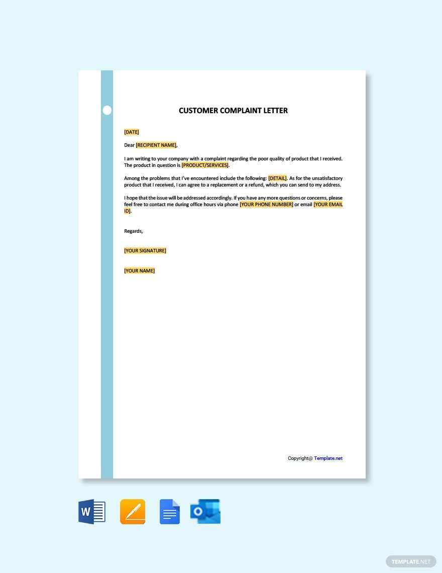 Letter of Customer Complaint Template