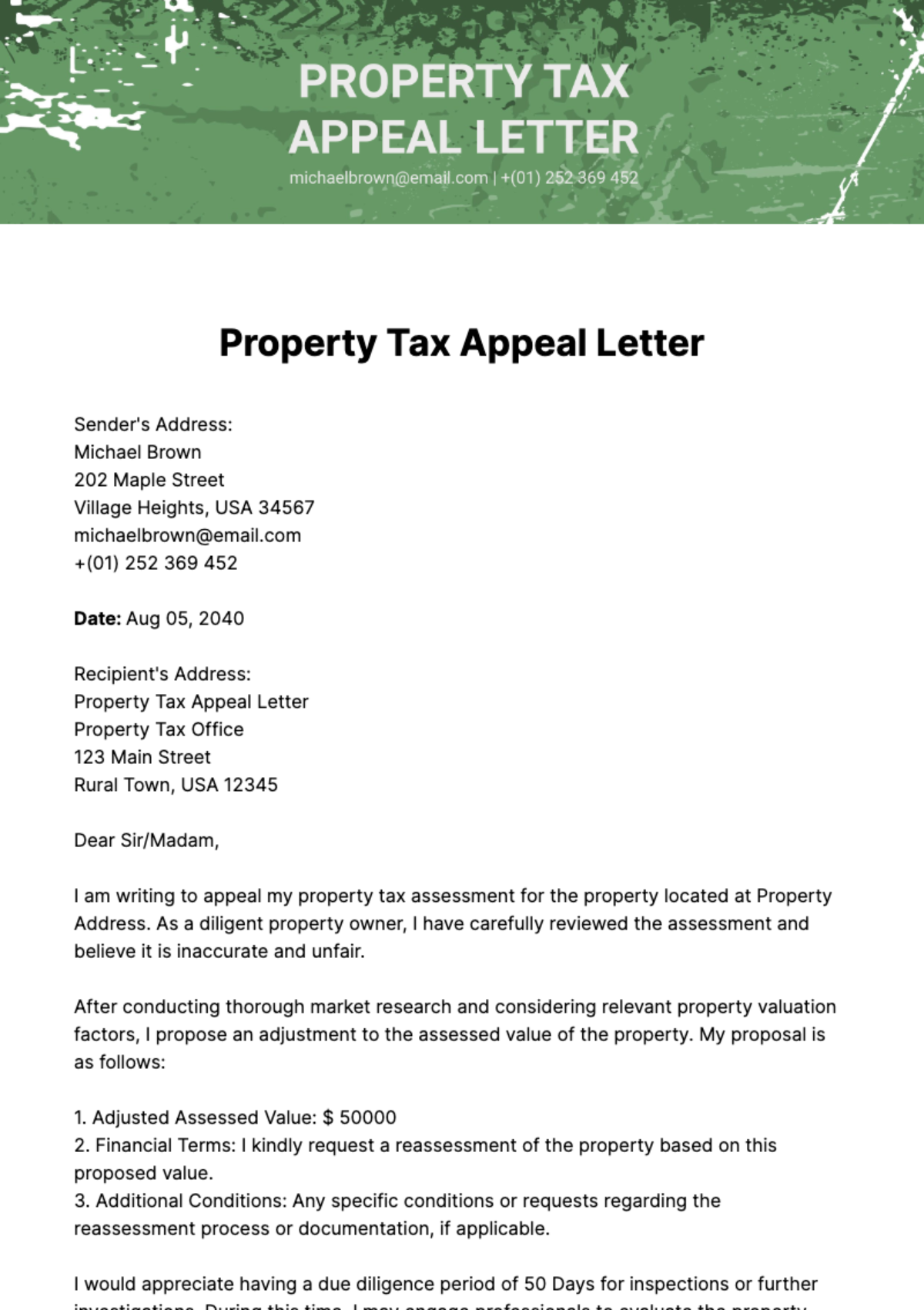 Free Property Tax Appeal Letter Template
